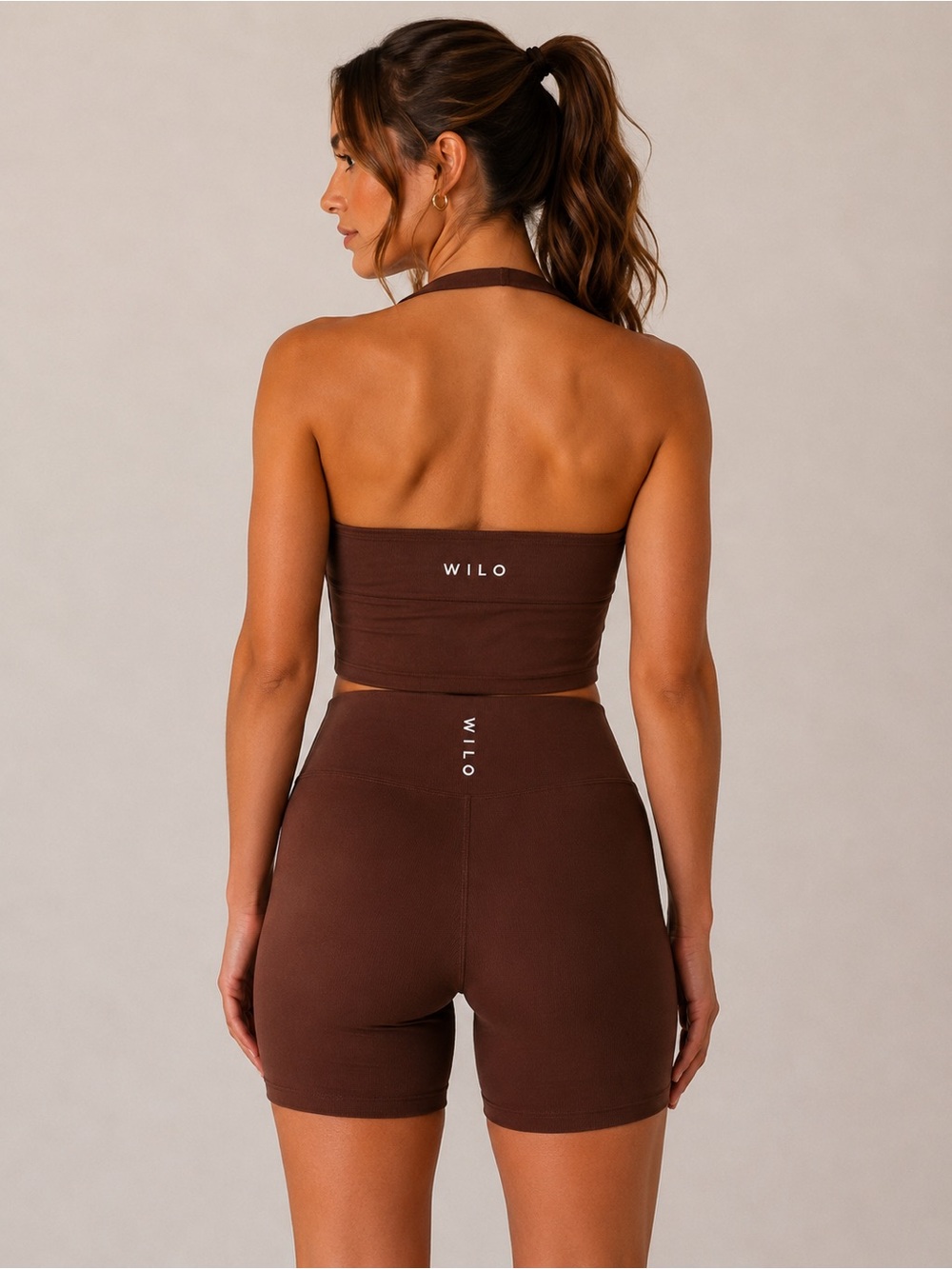 WILO the Label Longline Ribbed Halter/ High-waste Short Set Espresso Brown - Picture 2 of 5